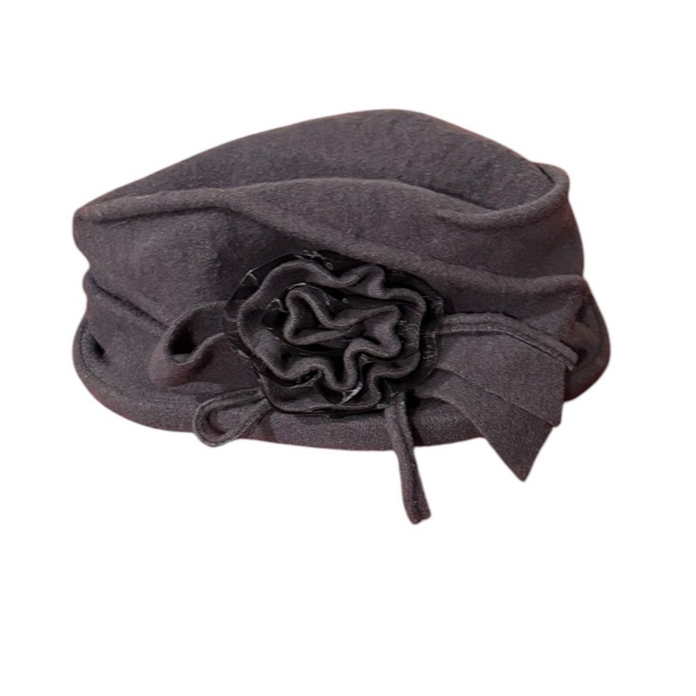Parkhurst Women Charcoal Gray Wool Blend Flower Accent Cloche Hat Made in Canada